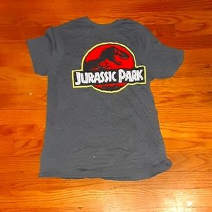Grey shirt with jurrasic park logo